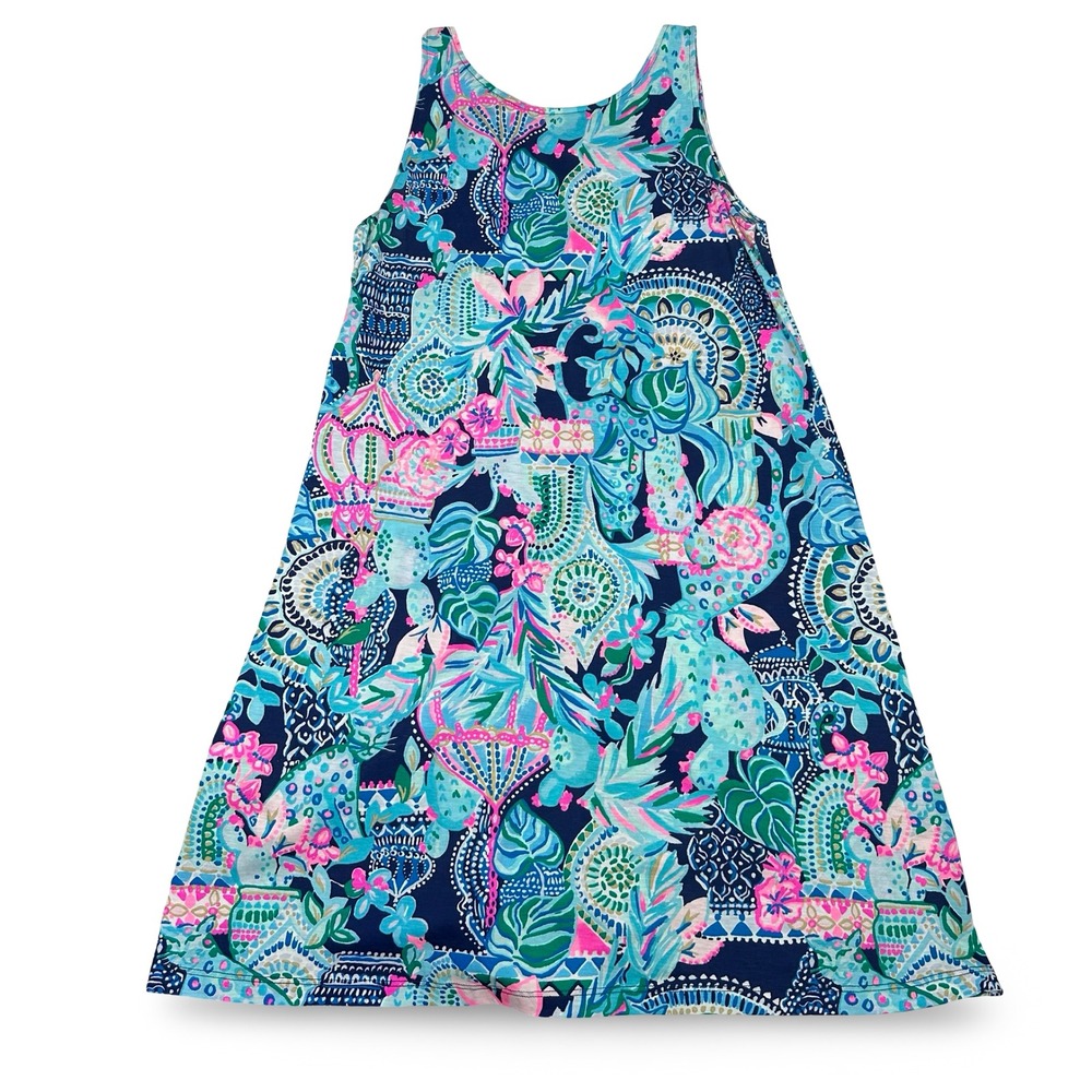 Lilly Pulitzer Kristen Swing Dress Looking Sharp Blue Pink Tropical Cotton Small
